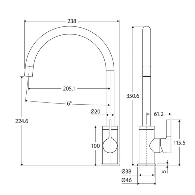 Sansa Sink Mixer Matte Black ,