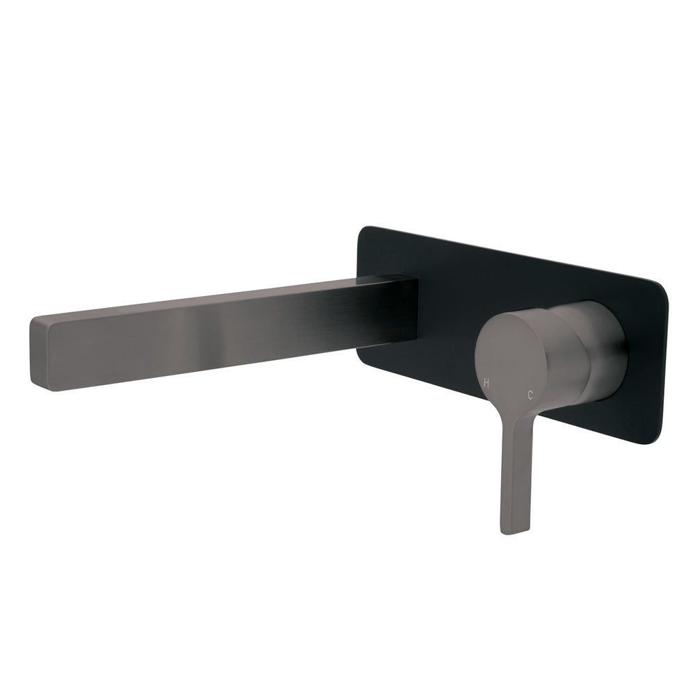 Fienza Sansa Wall Basin Mixer Set Gunmetal Grey with Matte Black Square Plate , Default Title
