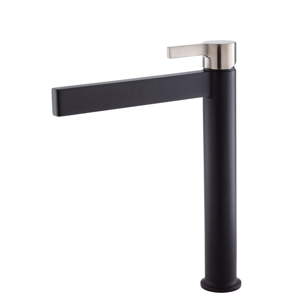 Fienza Sansa Tall Basin Mixer Tap Matte Black with Brushed Nickel Handle ,