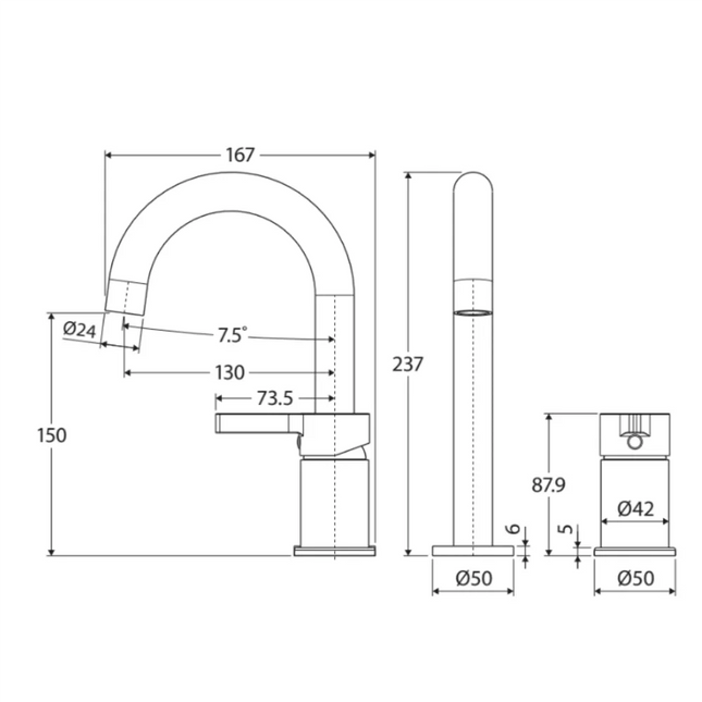 Fienza Sansa Hob Basin Mixer Tap and Spout Set Chrome ,