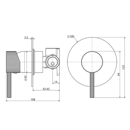 Fienza Axle Matte Black Wall Shower Mixer, Round Plate ,