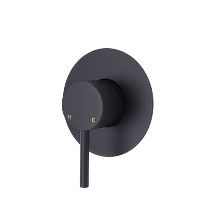 Fienza Axle Matte Black Wall Shower Mixer, Round Plate , Large Plate