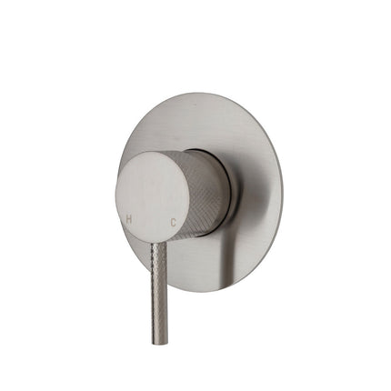 Fienza Axle Brushed Nickel Wall Shower Mixer, Round Plate , Large Plate