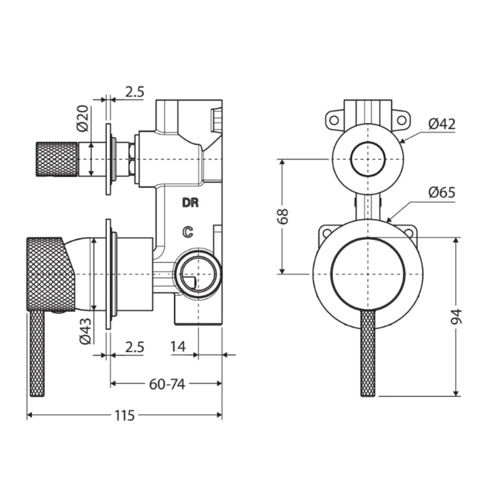 Fienza Axle Matte Black Wall Shower Diverter Mixer, Small Round Plate ,
