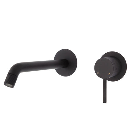 Fienza Axle Bath/Wall Basin Mixer Matte Black, Round Plates , 200mm