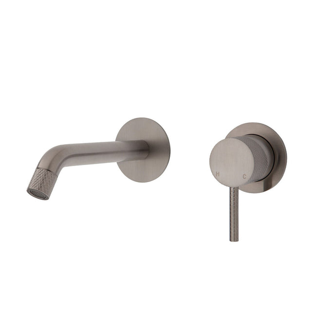 Fienza Axle Bath/Wall Basin Mixer Brushed Nickel, Round Plates , 160mm
