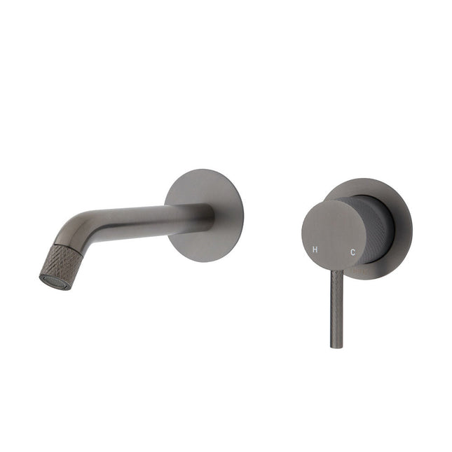 Fienza Axle Bath/Wall Basin Mixer Gunmetal Grey, Round Plates , 160mm