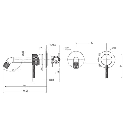 Fienza Axle Bath/Wall Basin Mixer Matte Black, Round Plates ,