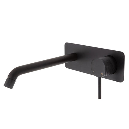 Fienza Axle Bath/Wall Basin Mixer Matte Black, Square Plate , 200mm