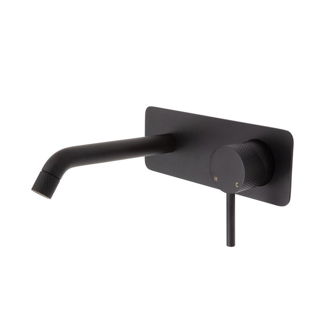 Fienza Axle Bath/Wall Basin Mixer Matte Black, Square Plate , 160mm