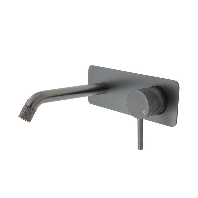 Fienza Axle Bath/Wall Basin Mixer Gunmetal Grey, Square Plate , 160mm