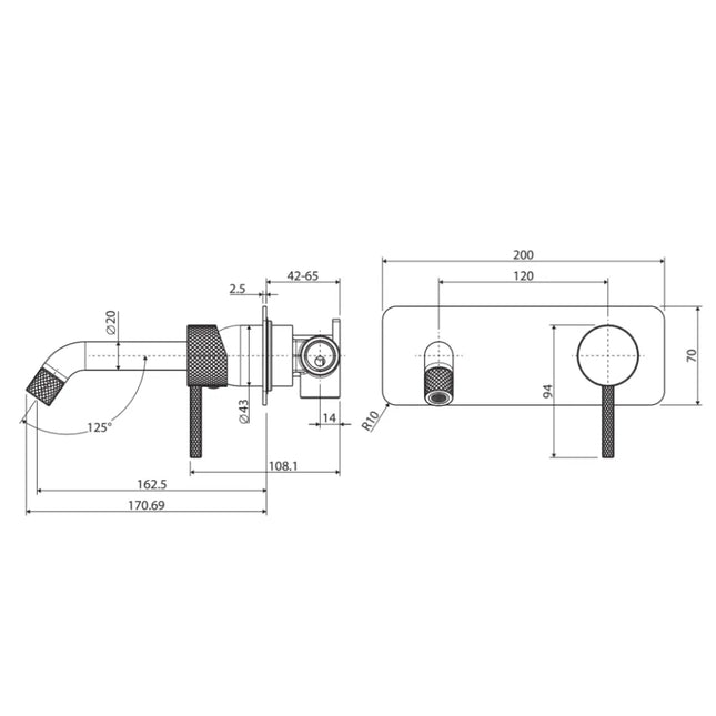 Fienza Axle Bath/Wall Basin Mixer Brushed Nickel, Square Plate ,