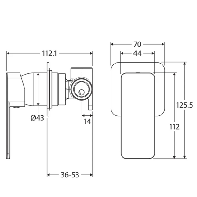 Fienza Tono Wall Mixer Small Square Plate Brass Gold ,