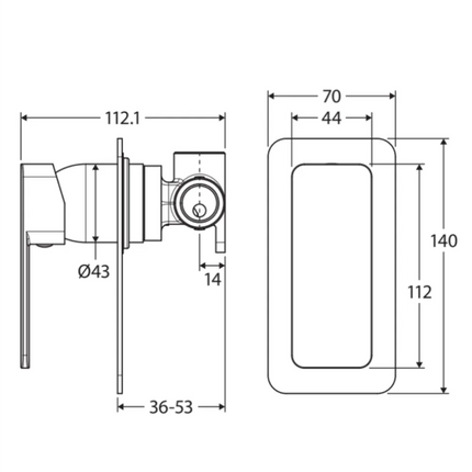 Fienza Tono Wall Mixer Square Plate Chrome