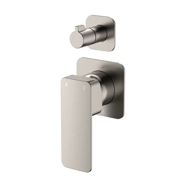 Fienza Tono Wall Diverter Mixer Small Square Plates Brushed Nickel ,