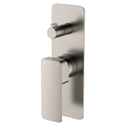 Fienza Tono Wall Diverter Mixer Square Plates Brushed Nickel