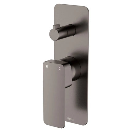 Fienza Tono Wall Diverter Mixer Square Plates Gun Metal Grey