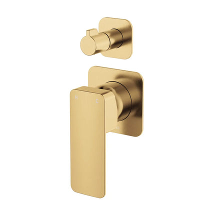 Fienza Tono Wall Diverter Mixer Small Square Plates Brass Gold ,