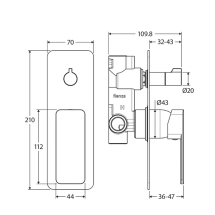 Fienza Tono Wall Diverter Mixer Square Plates Gun Metal Grey