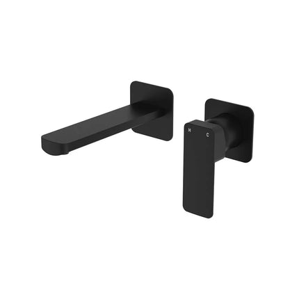 Fienza Tono Basin/Bath Wall Mixer Set Small Square Plates Matte Black , 160mm