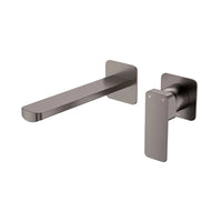 Fienza Tono Basin/Bath Wall Mixer Set Small Square Plates Gun Metal Grey , 200mm