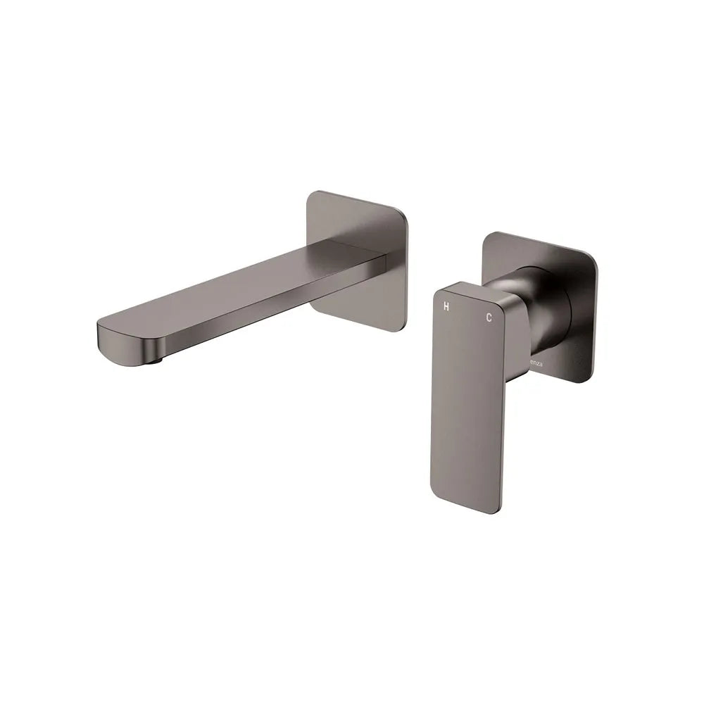 Fienza Tono Basin/Bath Wall Mixer Set Small Square Plates Gun Metal Grey , 160mm