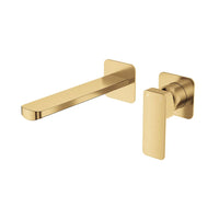 Fienza Tono Basin/Bath Wall Mixer Set Small Square Plates Brass Gold , 200mm