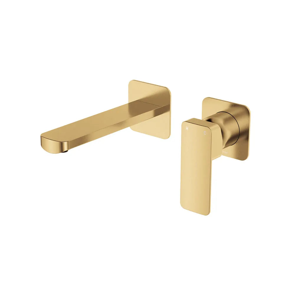 Fienza Tono Basin/Bath Wall Mixer Set Small Square Plates Brass Gold , 160mm