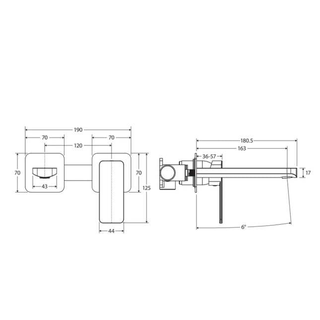 Fienza Tono Basin/Bath Wall Mixer Set Small Square Plates Chrome ,