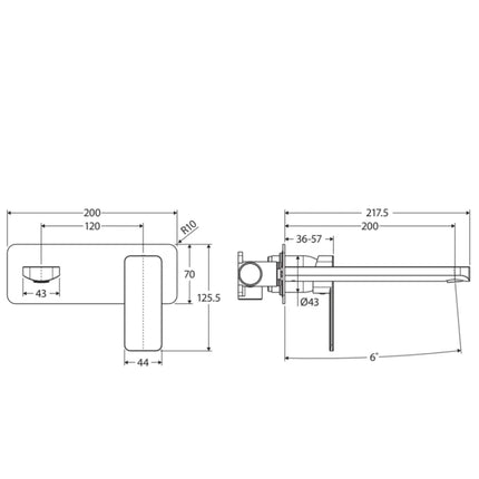 Fienza Tono Basin/Bath Wall Mixer Set Large Rectangular Plate Chrome ,