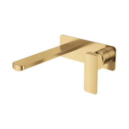 Fienza Tono Basin/Bath Wall Mixer Set Large Rectangular Plate Brass Gold , 200mm