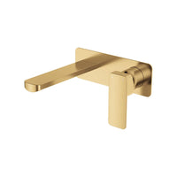 Fienza Tono Basin/Bath Wall Mixer Set Large Rectangular Plate Brass Gold , 160mm