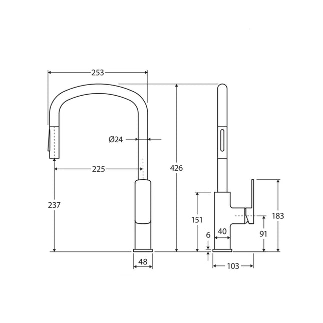 Fienza Tono Pull Out Sink Mixer Brass Gold ,