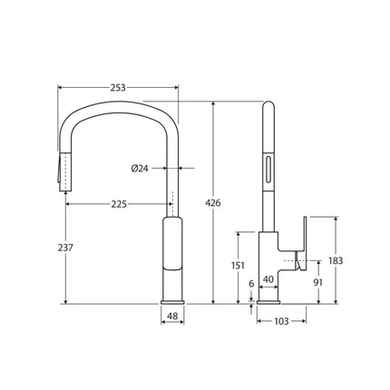 Fienza Tono Pull Out Sink Mixer Matte Black ,