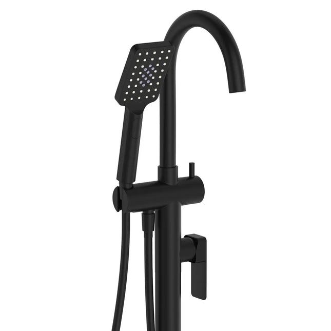 Fienza Tono Floor Mounted Bath Mixer with Hand Shower Matte Black ,