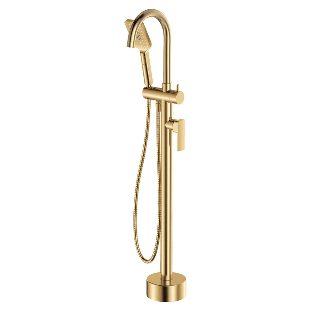 Fienza Tono Floor Mounted Bath Mixer with Hand Shower Brass Gold ,