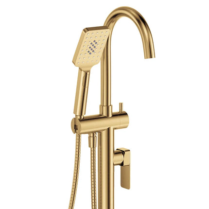 Fienza Tono Floor Mounted Bath Mixer with Hand Shower Brass Gold ,