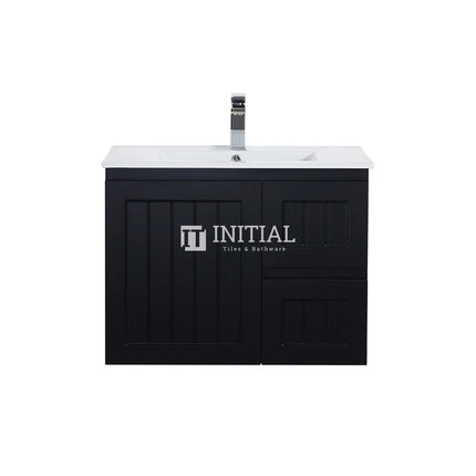 Hampton Modern Shaker Matt Black Wall Hung Right Drawer Vanity 740W X 450H X 560D ,