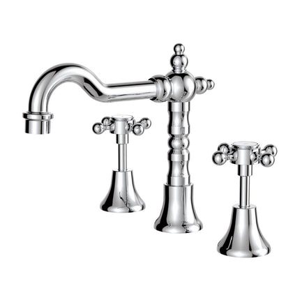 Fienza Lillian Shepherds Crook Chrome Basin Set, Swivel Function, 3 Piece Tapware ,