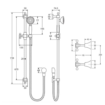 Fienza Lillian Matte Black Rail Shower Set ,