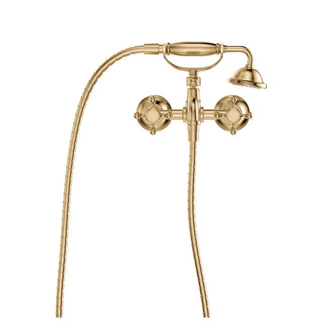 Lillian Exposed Bath Tap Set with Hand Shower Brass Gold ,