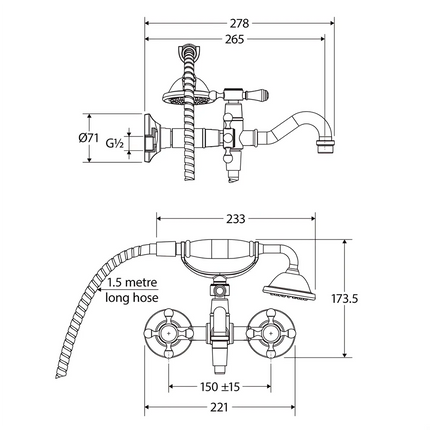 Lillian Exposed Bath Tap Set with Hand Shower Brushed Nickel ,