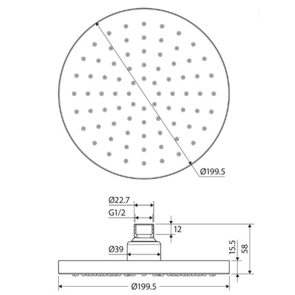 Fienza Ricki 200mm Chrome Shower Head ,