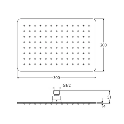 Fienza Koko 300x200mm Rectangular Matte Black Shower Head ,