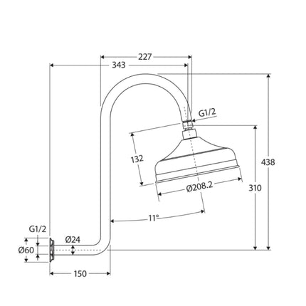 Fienza Lillian Matte Black Wall Shower Arm Set ,