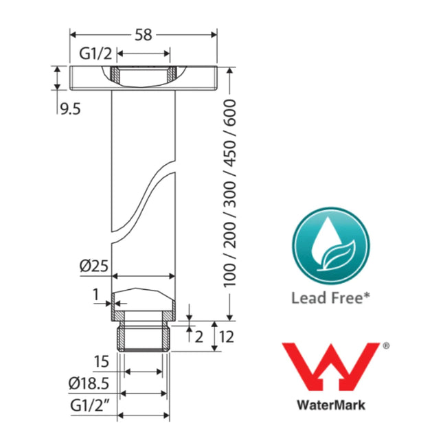 Fienza Round Chrome Ceiling Dropper, 5 Lengths ,