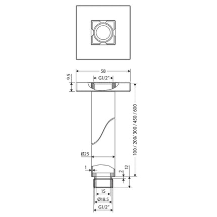 Fienza Square Chrome Ceiling Dropper, 5 Lengths ,