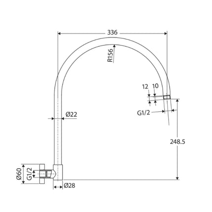 Fienza Round Swivel Chrome 400mm Gooseneck Shower Arm ,