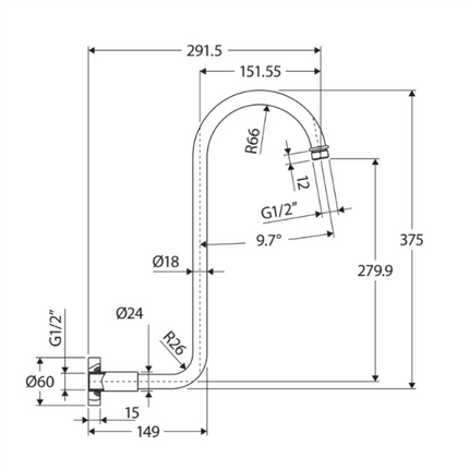 Fienza Round 300mm Chrome Swan Neck Shower Arm ,