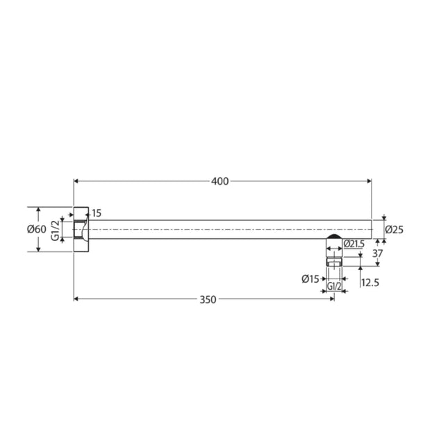Fienza Round Chrome Wall Mounted 400mm Straight Shower Arm ,